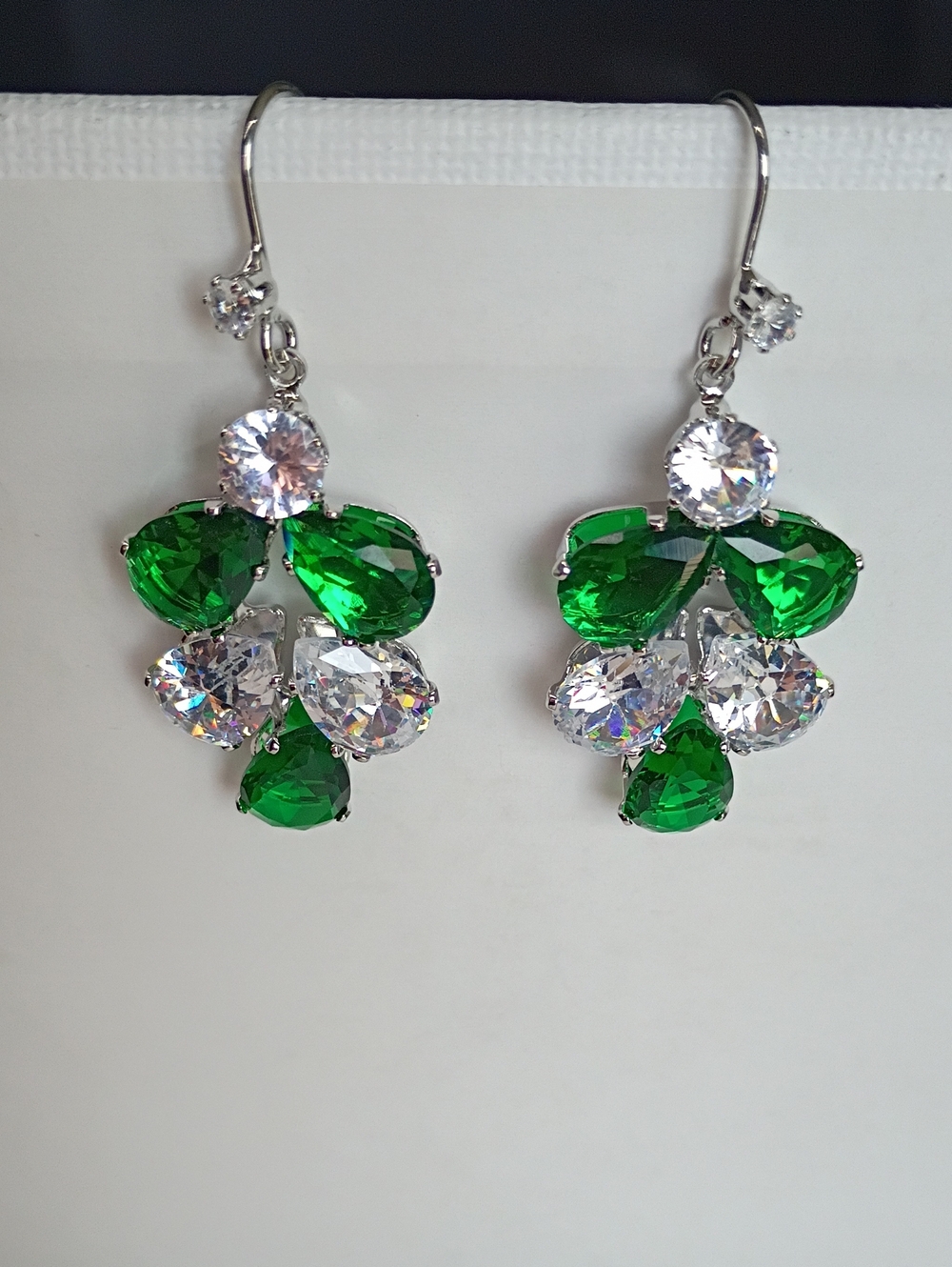 New Crystal Drop Earrings with Emerald Green Accents
